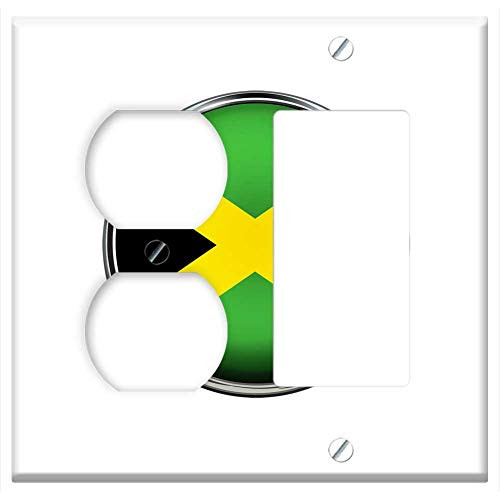 2-Gang Outlet Rocker/GFCI Combination Wall Plate Cover - Jamaica Flag Circle America Caribbean