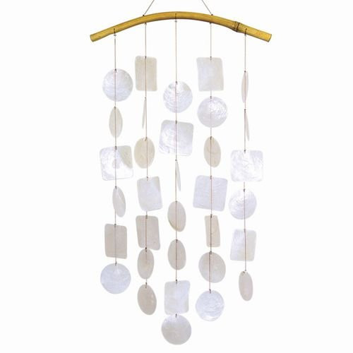 Capiz Shells Wind Chimes 24 Inch White Circles Squares with Bamboo Arch