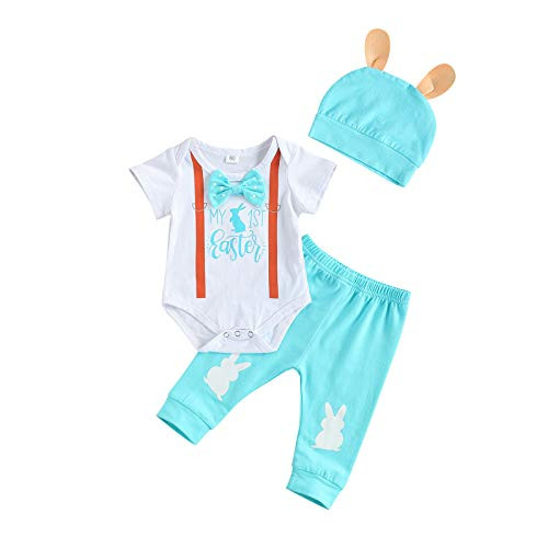 My First Easter Day Clothes Infant Newborn Baby Boy Bunny Romper Bodysuit Long Pant with Hat 3Pcs Gentleman Outfit Suit -My First Easter - C 6-9Months-