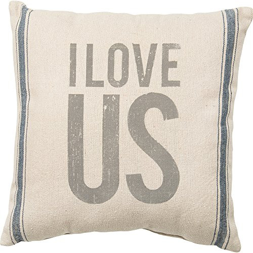 Primitives by Kathy Vintage Flour Sack Style I Love Us Throw Pillow, 15-Inch Square Primitives by Kathy Vintage Flour Sack Style I Love Us Throw Pillow, 15-Inch Square