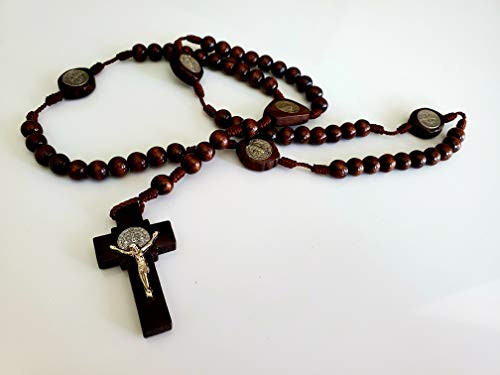 Saint benedict medal brown wood original protection rosary. Rosario de San Benito