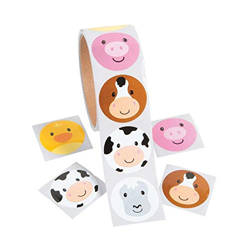 Fun Express Farm FACE Animal Stickers - ROLL of 100