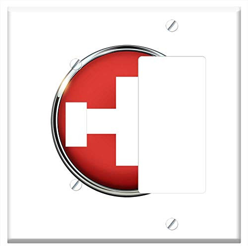 Toggle Rocker/GFCI Combination Wall Plate Cover - Switzerland Flag Circle Background Image White Re