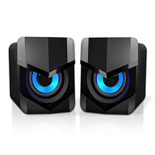 -2021 Version- Mini Computer Speaker PC Wired Desktop Speaker with LED Lights 2.0 Stereo Sound USB Powered Laptop Speaker for Computer Desktop Mac Pad Cellphone and More -Black-