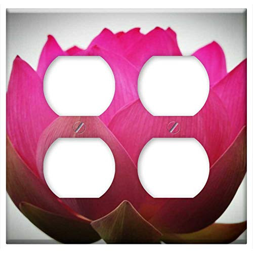 Double Duplex Outlet Wall Plate Cover - Lotus Pink Nature Summer Semi Circle
