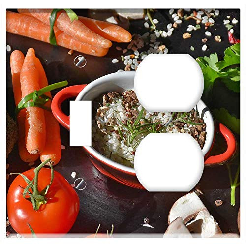 2-Gang Toggle Outlet Combination Wall Plate Cover - Rice Mushrooms Risotto Rice Brown Mushrooms