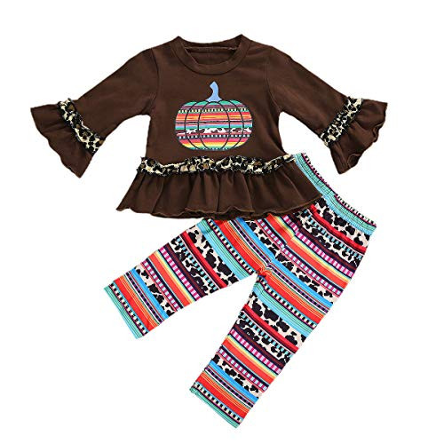Toddler Baby Girl Halloween Outfit Long Sleeve T-Shirt Tops Pumpkin Pants Headband Halloween Costumes 3PCS Outfit Set -Brown 3-4 Years-