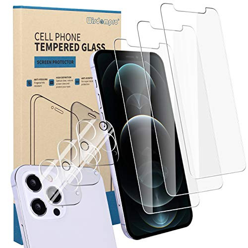 3 Pack iPhone 12 Pro Max Screen Protector and 3 Pack Camera Lens Protector Wisdompro Clear Tempered Glass Screen and Camera Lens Protector for 6.7 inch Apple iPhone 12 Pro Max