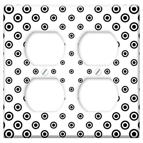 Double Duplex Outlet Wall Plate Cover - Circle Dot Pattern Design Dotted Round Black