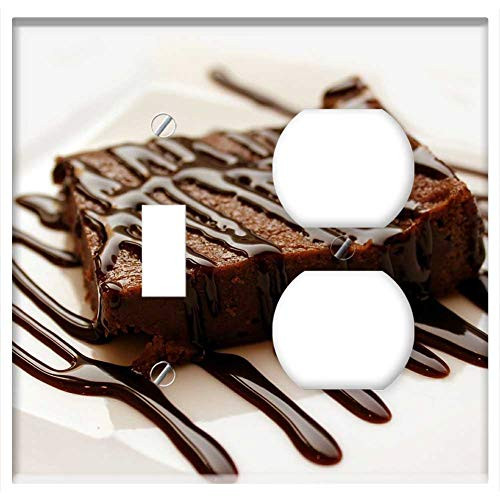 2-Gang Toggle Outlet Combination Wall Plate Cover - Brownie Dessert Cake Sweet Delicious Brown Snack 2-Gang Toggle Outlet Combination Wall Plate Cover - Brownie Dessert Cake Sweet Delicious Brown Snack