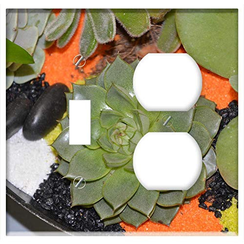 2-Gang Toggle Outlet Combination Wall Plate Cover - Plant Floral Composition Cactus Plants Exotic Green 2-Gang Toggle Outlet Combination Wall Plate Cover - Plant Floral Composition Cactus Plants Exotic Green