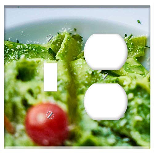2-Gang Toggle Outlet Combination Wall Plate Cover - Pasta Green Pesto Sauce Background Nutrition