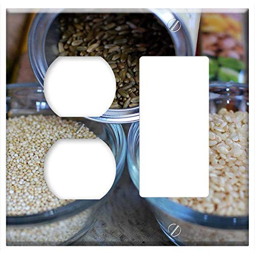 2-Gang Outlet Rocker/GFCI Combination Wall Plate Cover - Grains Brown Rice Quinoa Freekeh Brown Rice Food