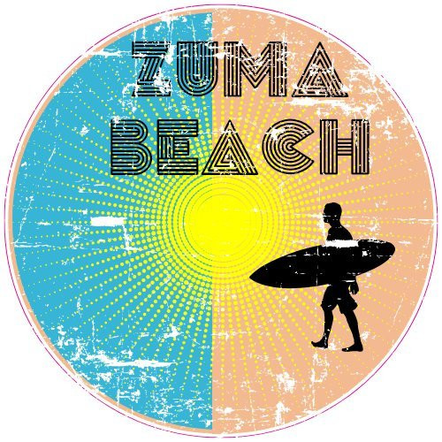 U.S. Custom Stickers Zuma Beach Surfing Circle Sticker 9 inch