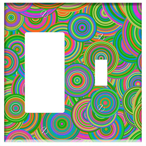 Rocker/GFCI Toggle Combination Wall Plate Cover - Retro Mod Abstract Circles Design Pattern Vintage