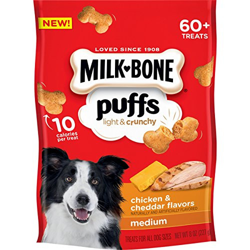 Milk-Bone Puffs Dog Treats Chicken  and  Cheddar Flavors Medium Treats 8 Ounces
