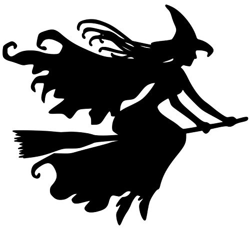 Minglewood Trading Witch on Broomstick Vinyl Decal Sticker Witchcraft Halloween Wicca - 5 inch x 4.5 inch White