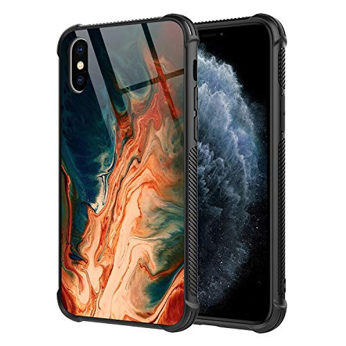 iPhone Xs Max CaseGreen Gold Abstract Art Pattern Tempered Glass iPhone Xs Max Cases for Girls -Anti-Scratch- -Anti Fall- Elegant and Luxury Design Cover Case for iPhone Xs Max?6.5 inch?