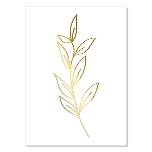 Leaf Line Art Foiled Art Print Unframed