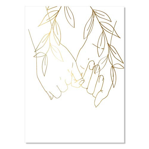 Pinky Promise Line Art with Leaves Foiled Art Print Unframed