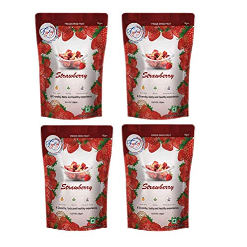 FZYEZY Natural Freeze Dried Strawberry Fruit for Kids and Adults-Camping Vegan Dried Healthy Fruits-Survival Food-Freeze-Dried Fruits Slices-Pantry Groceries dehydrated Snacks-Pack of 4 -18gm4- 72gm