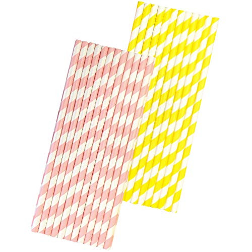 Striped Paper Straws - Light Pink Yellow White - 7.75 Inches - Pack of 50 Outside the Box Papers Brand