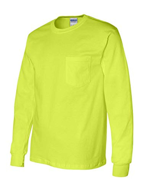 Gildan Mens Ultra Cotton Long Sleeves Pocket T-Shirt_Safety Green_M