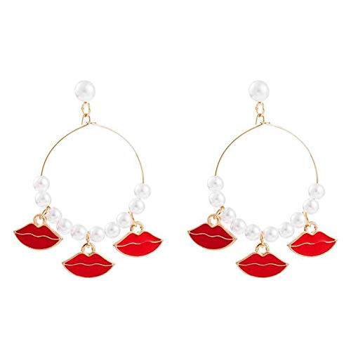 hbz11hl Christmas Earrings Gift Fashion Women Faux Pearls Lips Big Circle Dangle Ear Stud Earrings Jewelry Gift Fashion Earrings for Women Girls Jewelry Accessories