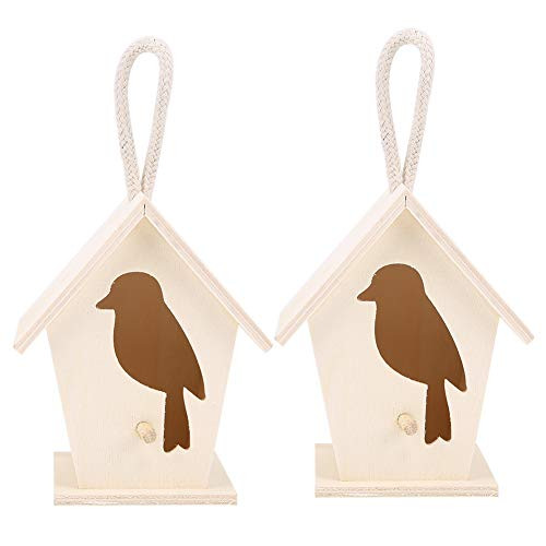 Fdit Bird House Bird Cage 2Pcs Outdoor Hanging Wooden Birdhouse Birds Nesting Box Crafts Ornament Garden Decoration for Outdoors Hanging Birdhouse to Paint for Kids