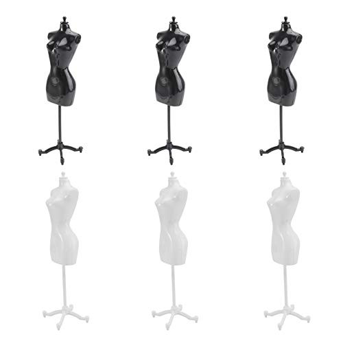 NUOBESTY 6pcs Doll Dress Form Mini Mannequin Dress Form Cloth Gown Clothing Clothes Gown Display Mini Mannequin Model Stand -Black White-