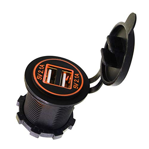 hudiemm0B Car Charger 5V 2.1A Dual USB Port-s LED Display Car Motorcycle Phone Charger Socket Adapter Orange
