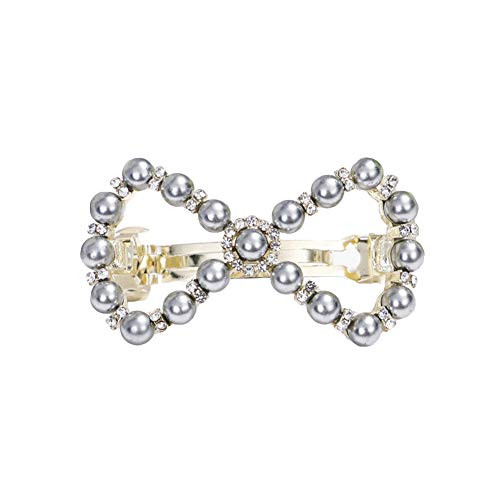 memorytime Faux Pearl Heart Bow Hairpin Hair Clips Side Bangs Barrettes Headwear Grey Bow