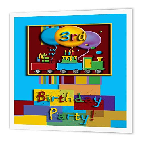 3dRose ht_20886_2 3Rd Choo Choo Train Birthday Party-Iron on Heat Transfer Paper for White Material 6 by 6-Inch