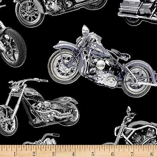 Timeless Treasures Road Warrior Motorcycles Black Fabric by the Yard