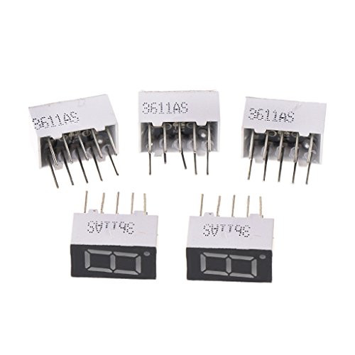 Wondiwe 5Pcs 0.36 inch Common Cathode 1 Bit 10 Pin 7 Segment Red LED Display Digital Tubes