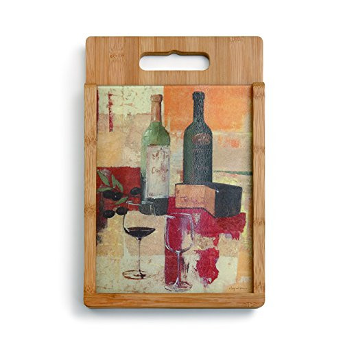Demdaco Wine and Cheese Wood and Glass Cutting Board Set, Multicolor