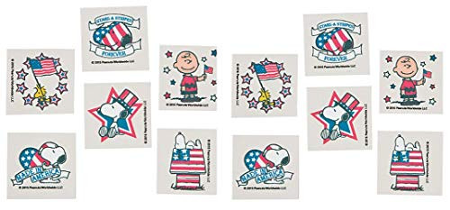 Peanuts Worldwide Charlie Brown Snoopy Patriotic Temporary Tattoos Set of 12