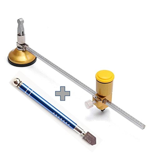 Bloomoak Compass Heavy Duty Circular Glass Cutter with Round Knob Handle and Suction Cup Adjustable Diamond Glass Cutter Tool Set 24"(60cm)