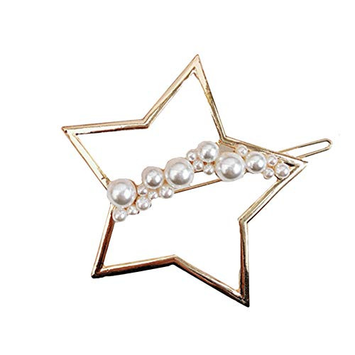 HUAhuako Hair Clip Fashion Hollow Moon Star Circle Faux Pearl Hairpin Women Barrette Gift for Kids Friends Star