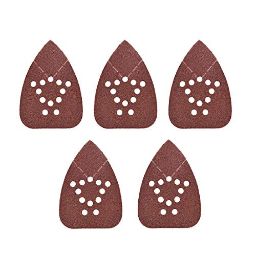 uxcell Detail Sander Sandpaper Triangular Sanding Paper Hook and Loop Sanding Pads Triangle Oscillating Multi Tool 60 Grits 12 Holes 5pcs
