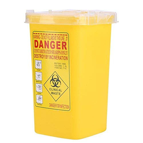 Sharps Container Waste Container Tattoo Plastic Sharp Container Biohazard Disposal 1L Size Waste Box Puncture Resistant-Yellow-