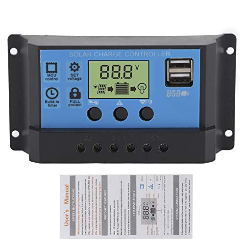 Solar Charge Controller 12V 24V Solar Charge Discharge Controller PWM LCD Display Dual USB Output Regulator for Home Industrial Car-20A-