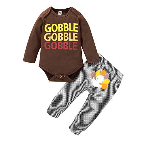 Newborn Baby Boy Girl Thanksgiving Outfit My 1st Thanksgiving Romper Bodysuit Turkey Pants and Hat Headband Clothes Set -Brown1 0-3 Months-