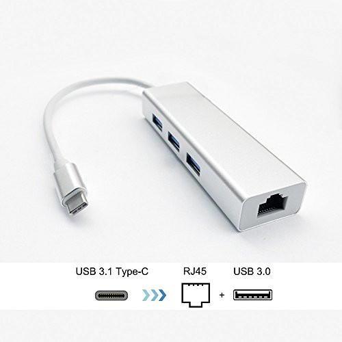 USB C Type-C to 3 Port USB 3.0 Hub with RJ45, 1000 Mbps or 1 Gigabit Network Adapter with Ethernet Port for MacBook Pro 2016,ChromeBook,XPS and More - Silver