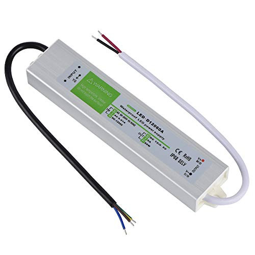 LED Driver 60 Watts Waterproof IP68 Power Supply Transformer Adapter 90V-260V AC to 12V DC Low Voltage Output for LED Light, Computer Project, Outdoor Light and Any 12V DC led Lights