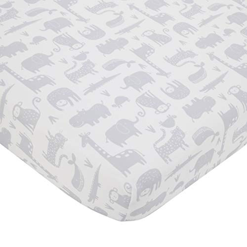 Carters Modern Jungle Pals Multi Animal White  and  Gray Fitted Crib Sheet Grey White