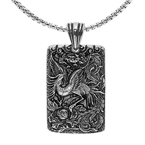 Xusamss Titanium Steel Animal Phoenix Dog Tag Pendant Necklace24inches Box Chain Xusamss Titanium Steel Animal Phoenix Dog Tag Pendant Necklace24inches Box Chain
