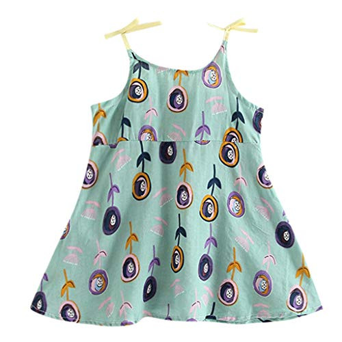 F_Gotal Toddler Baby Kids Girls Cartoon Floral Sleeveless Strap Dress Summer Tutu Skirt Tulle Pageant Dress Princess Green