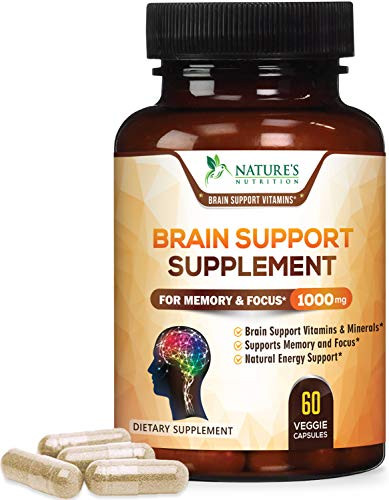 Brain Supplement 1053mg - Premium Nootropic Brain Support - Made in USA - Supports Focus and Clarity Helps Memory Assists Concentration Supports Energy with DMAE Bacopa Monnieri - 60 Capsules