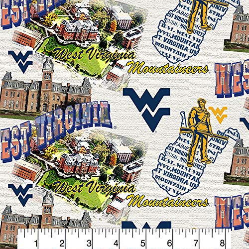 WEST Virginia University Cotton Fabric Scenic MAP Design-Newest Pattern-Sold by The Yard-SYKEL NCAA Cotton Fabric